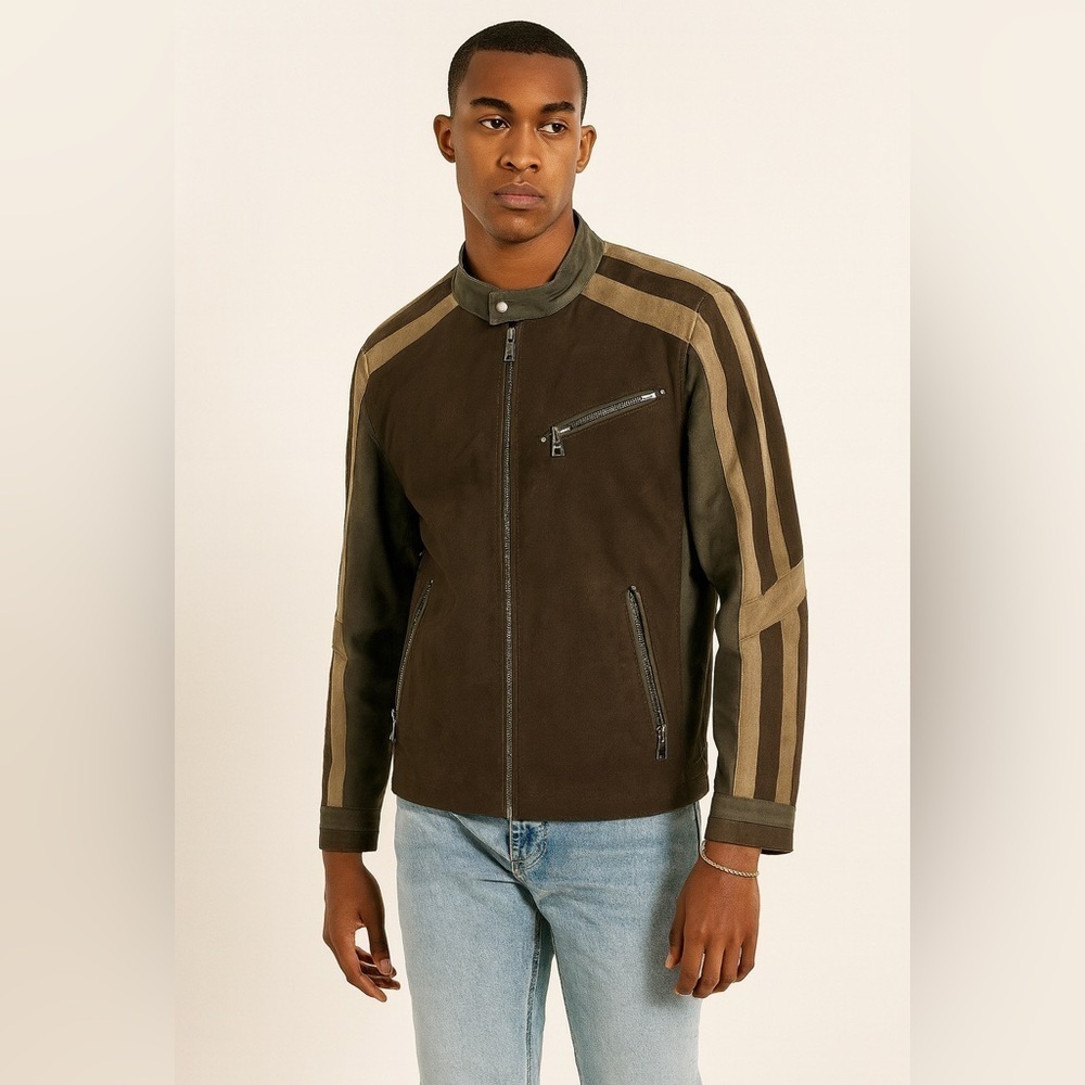 Vintage Danier Brown Suede Leather Jacket Size L Y2K 2000s Moto Biker Zip Up